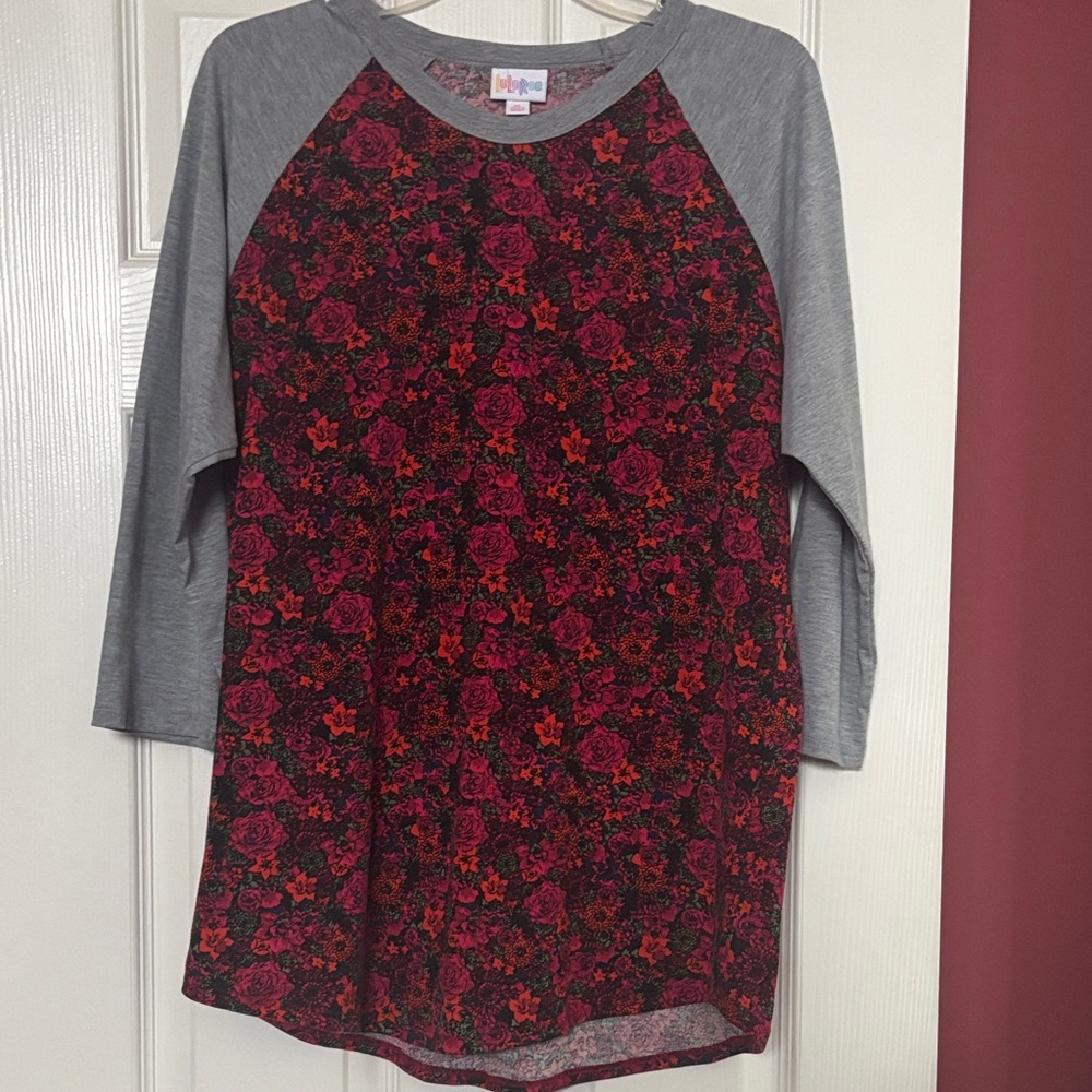 LuLaRoe Red and Gray Floral Long Sleeve Top size xl